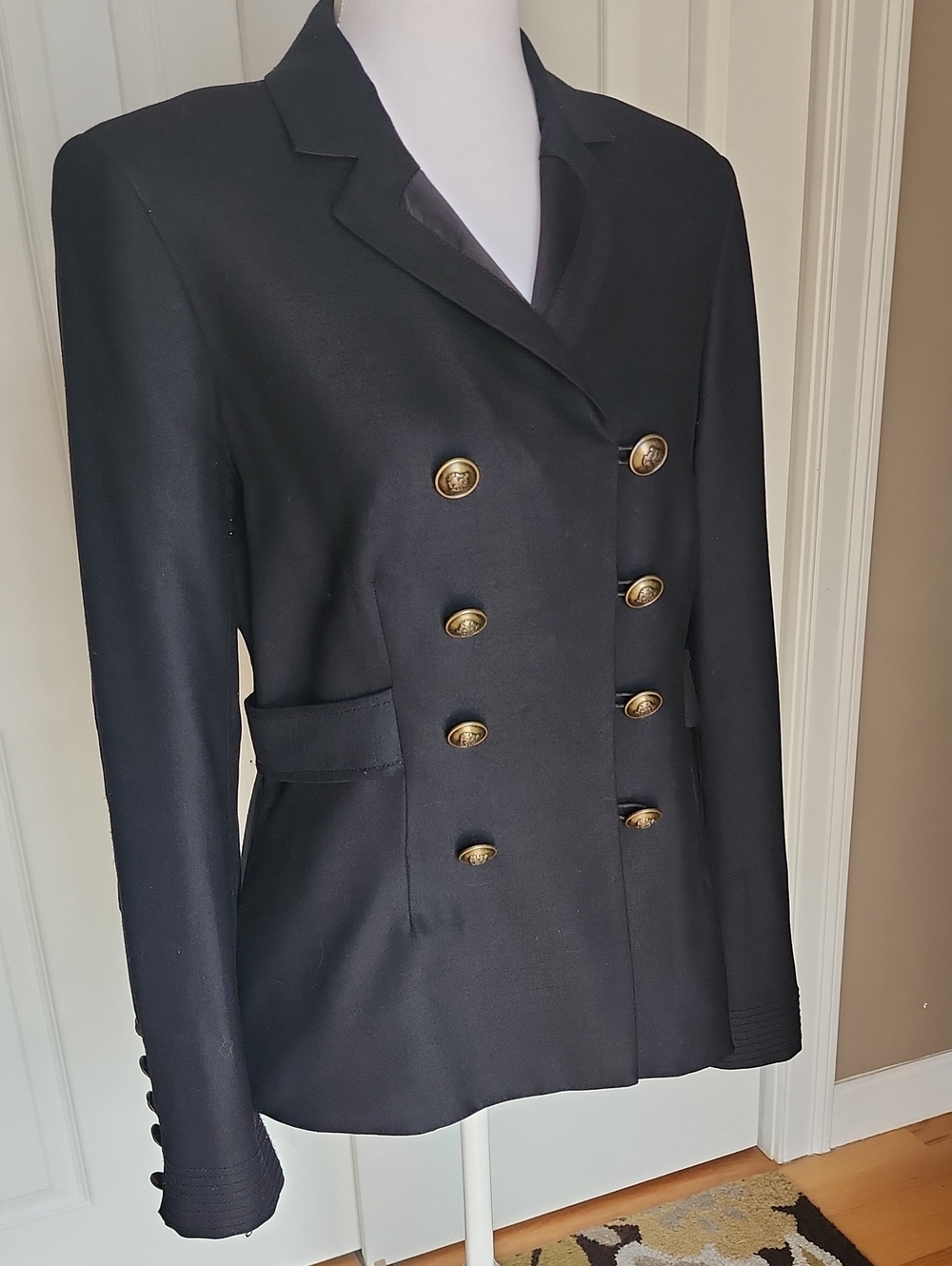 Diane Von Furstenberg Black Double-Breasted Blazer with Brass Buttons